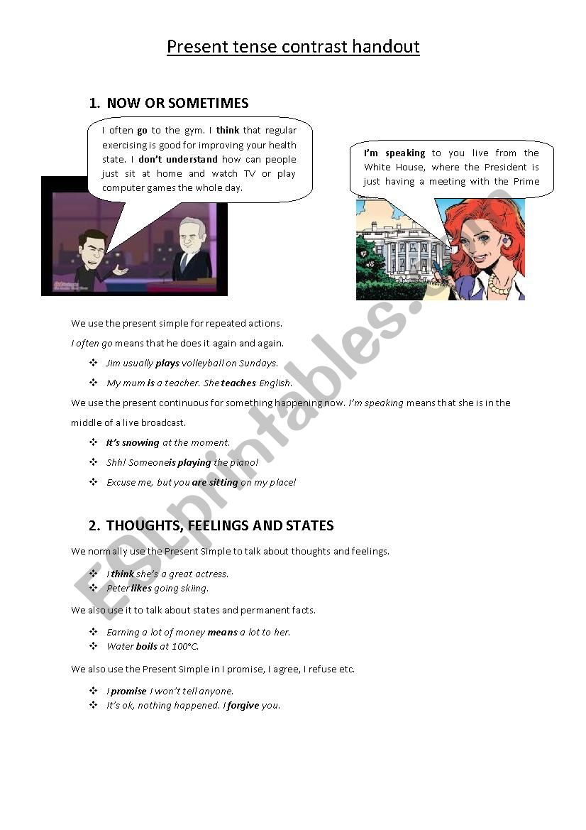 Present tense contrast worksheet