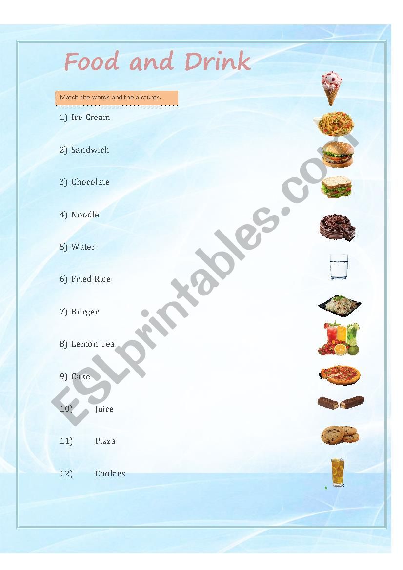 Food and Drinks worksheet