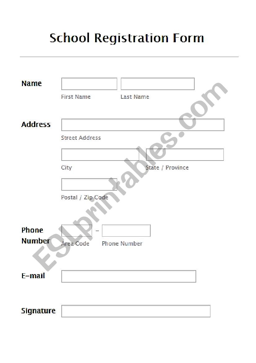 Registration Form worksheet