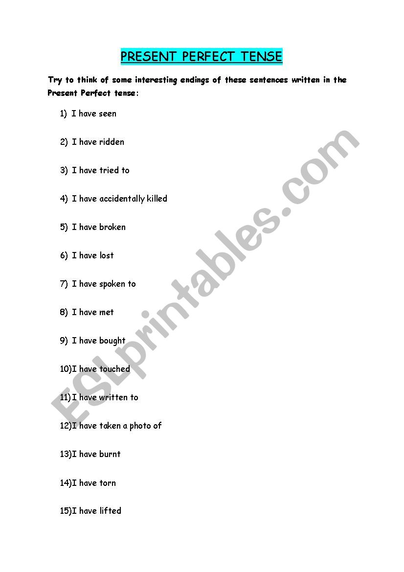 Present Perfect Sentences worksheet