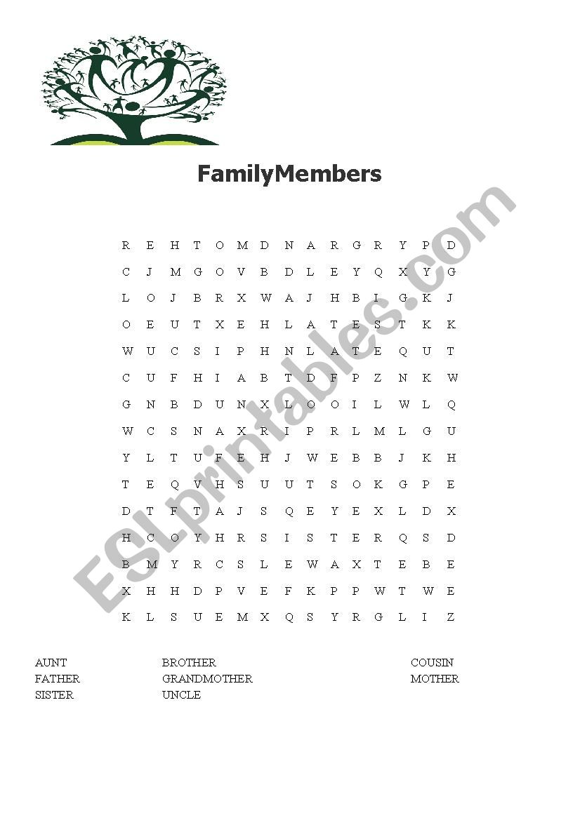 family word search worksheet