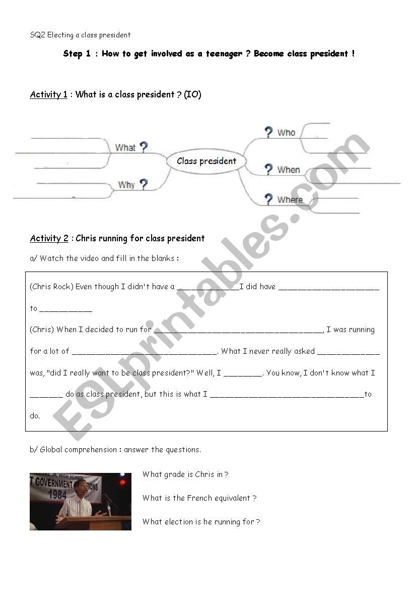 electing a class president worksheet