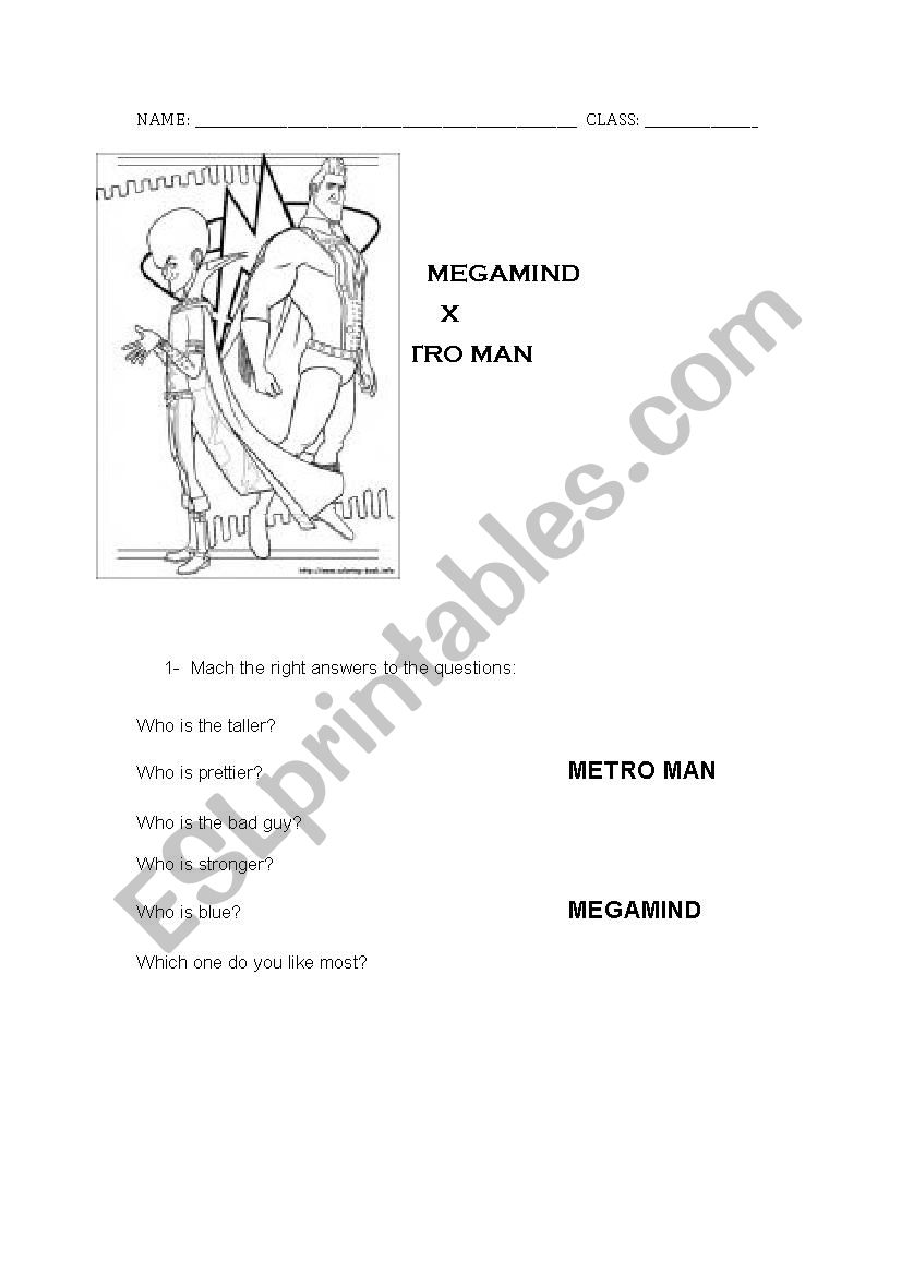 Megamind worksheet