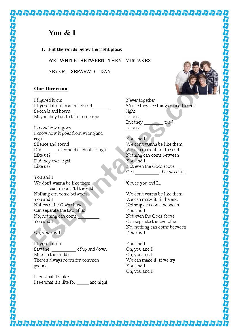 Music You and I worksheet