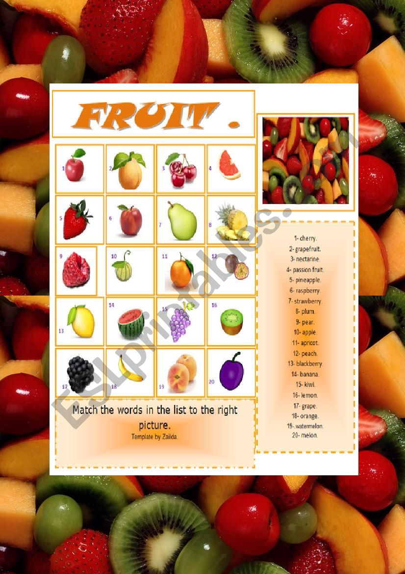 Fruit : matching exercise worksheet