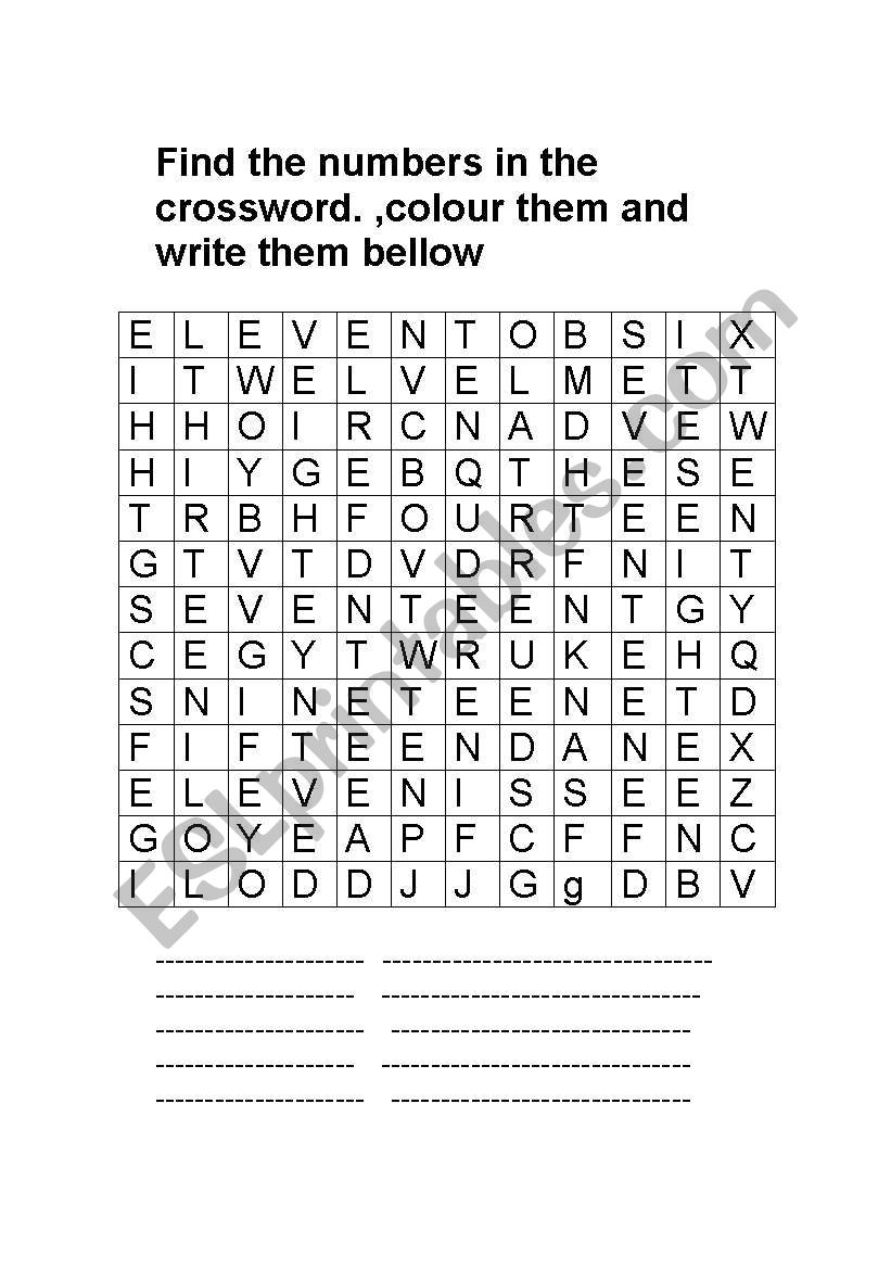 CROSSWORD-NUMBERS worksheet