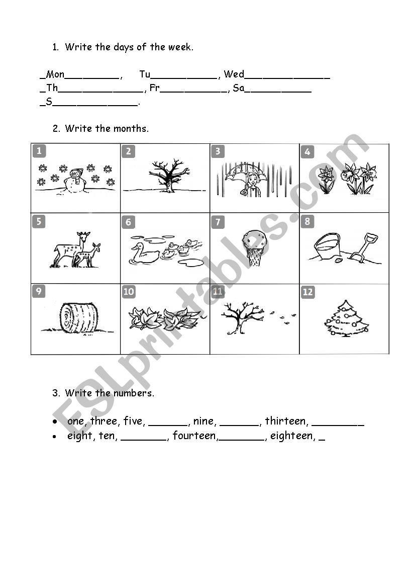 days and months worksheet