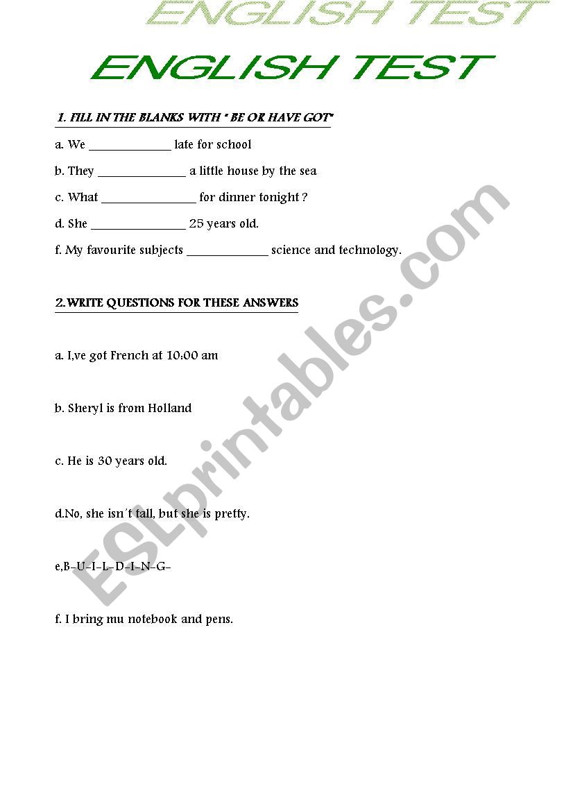 ENGLISH TEST INTERMEDIATE worksheet
