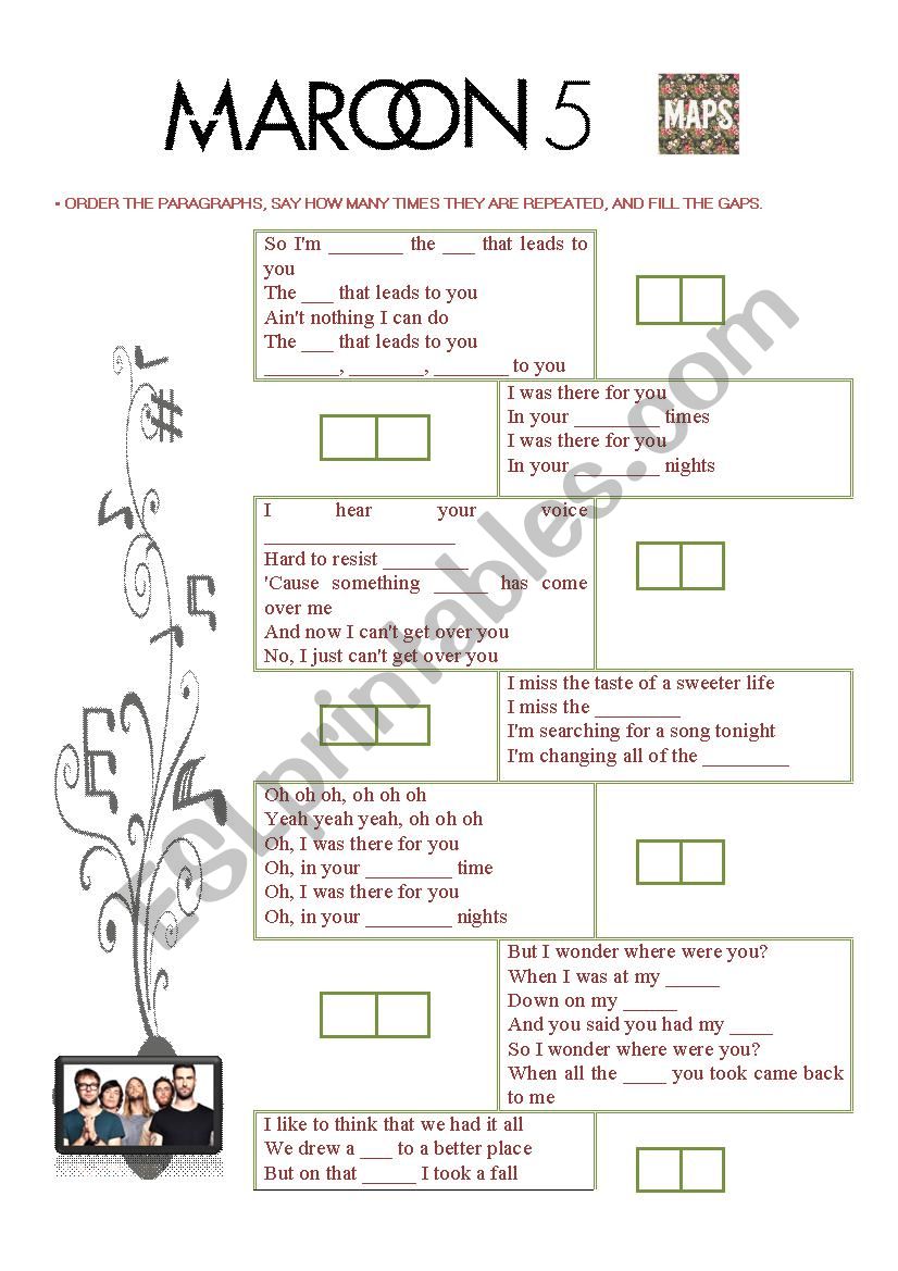 Maroon 5 - Maps worksheet