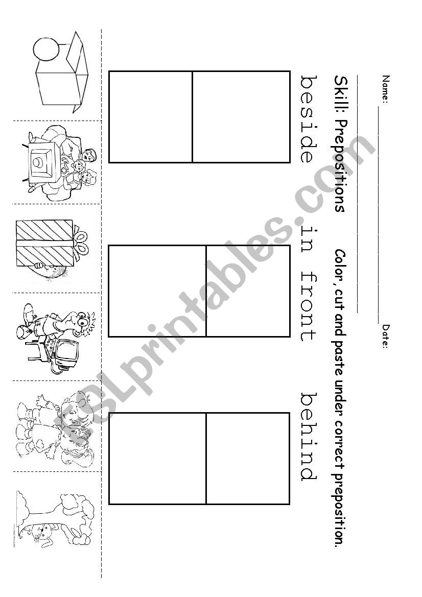 Prepositions, beside, in front, behind