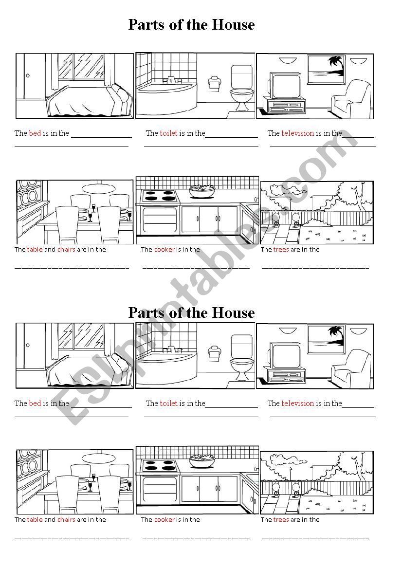 Parts of the house  worksheet