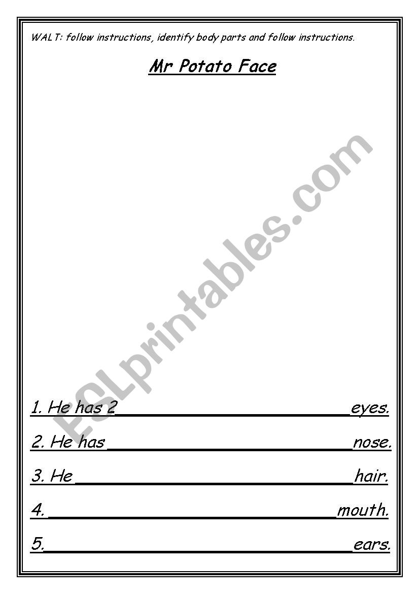 Mr Potato Face Writing Frame worksheet