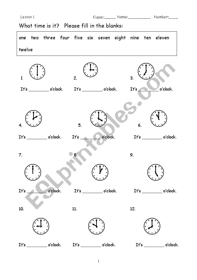 What time is it? worksheet