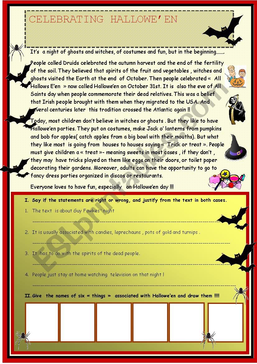 Halloween : reading worksheet