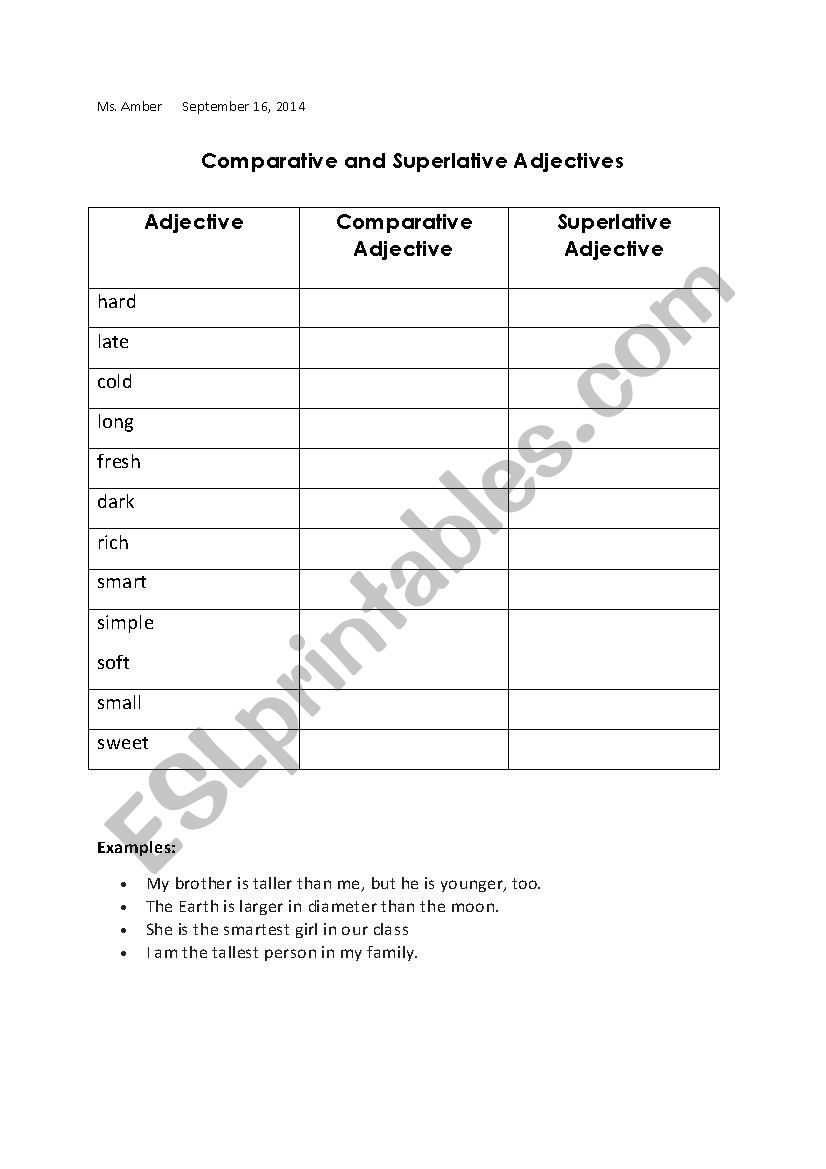 Comparing Adjectives worksheet