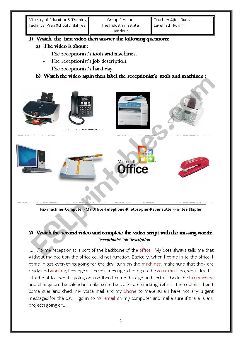 SECRETARY JOB worksheet