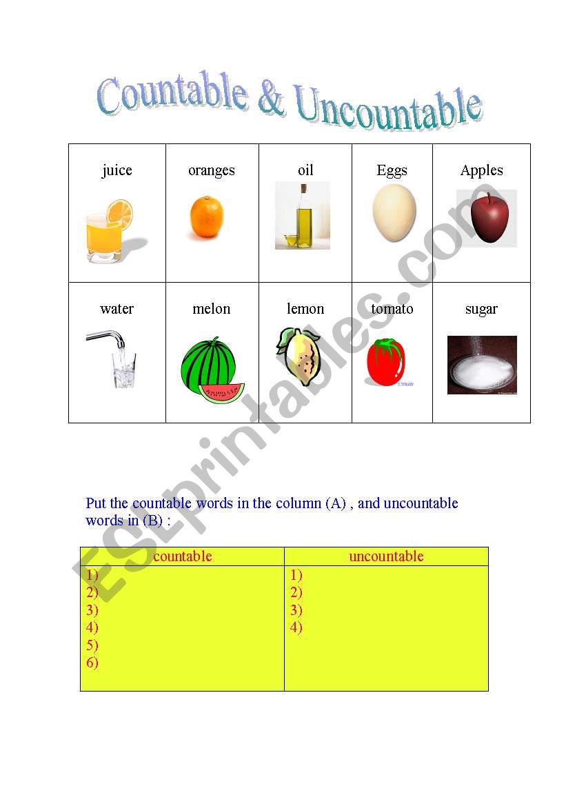 countable & uncountable worksheet