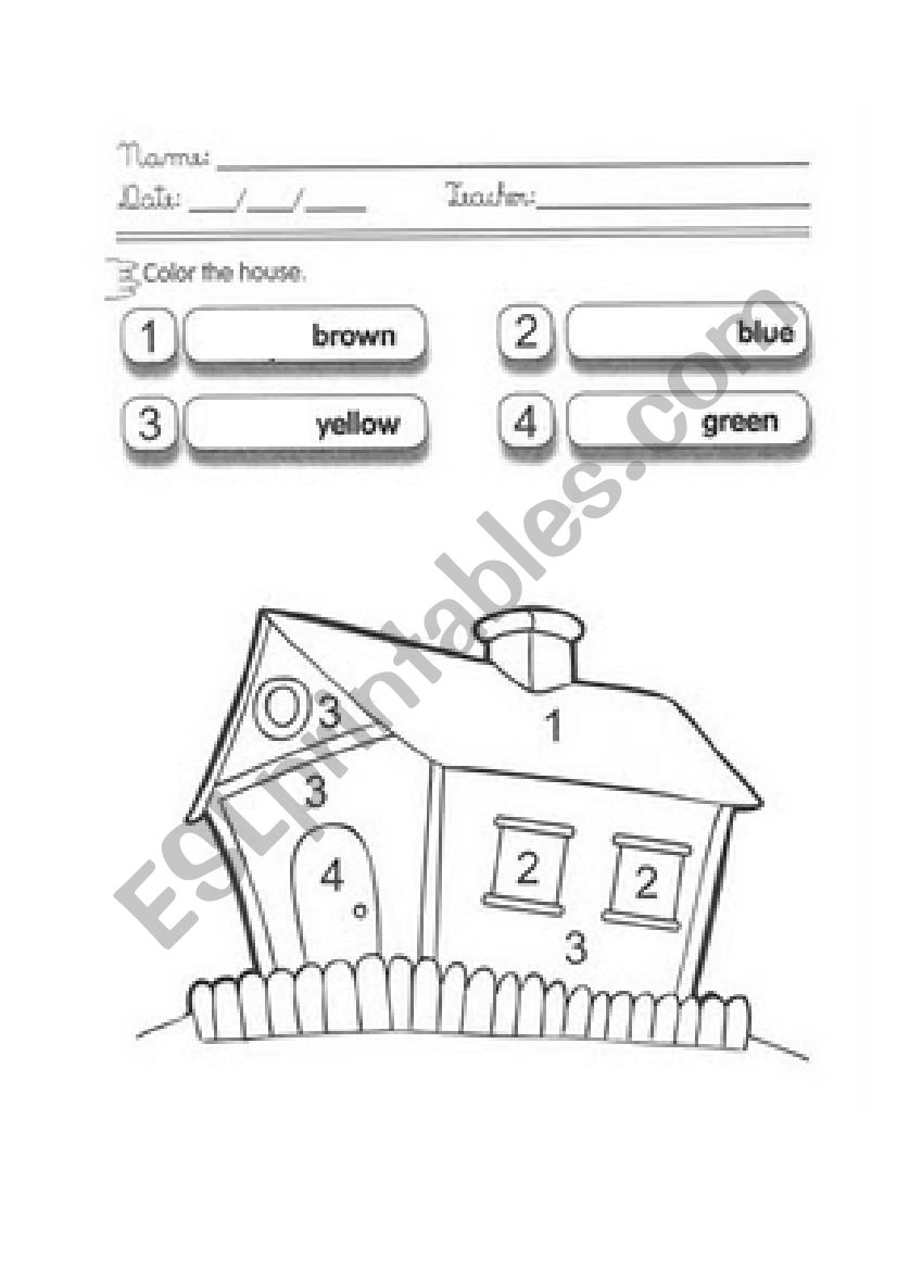 Colour the house worksheet