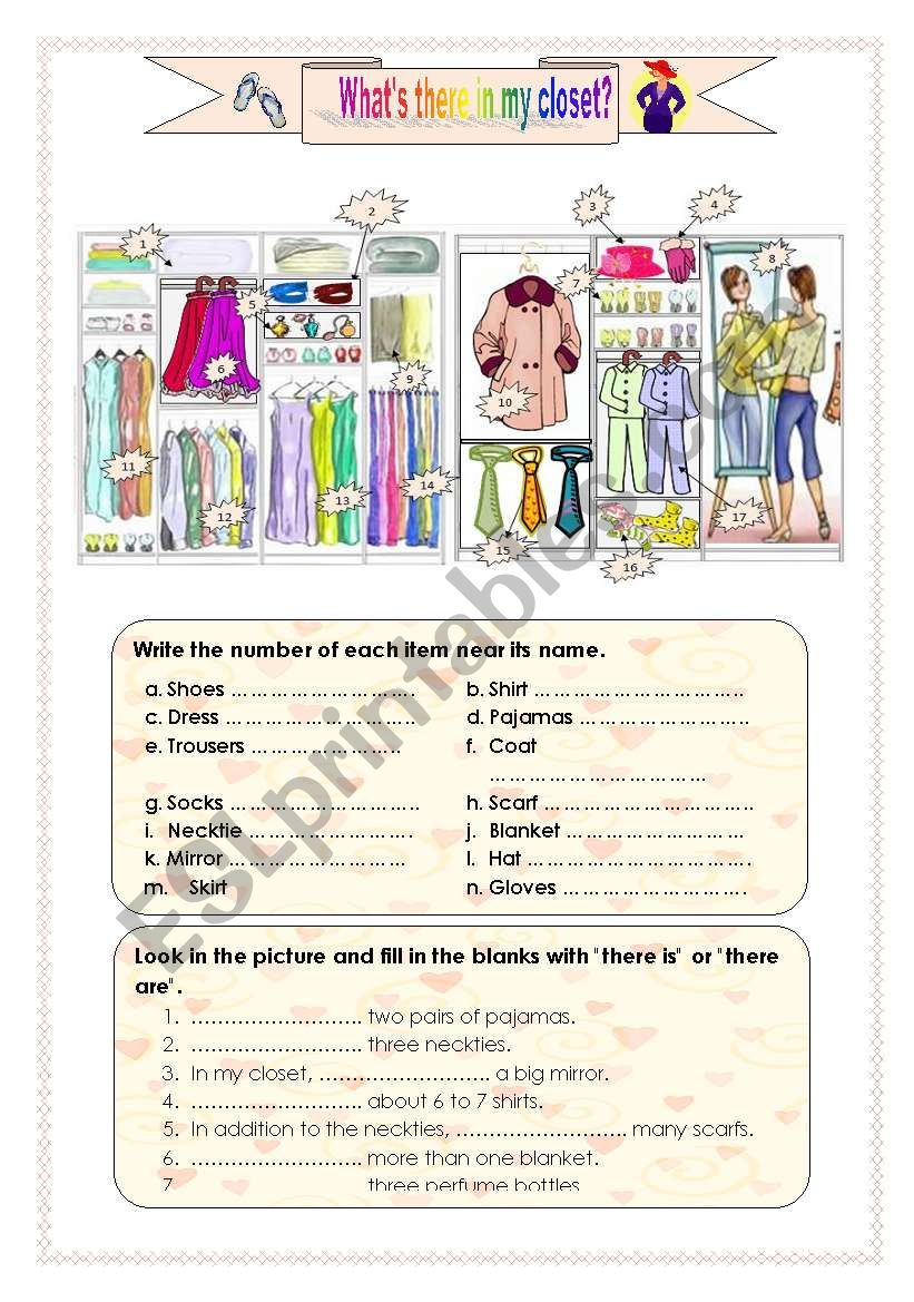 whats there in my closet? worksheet