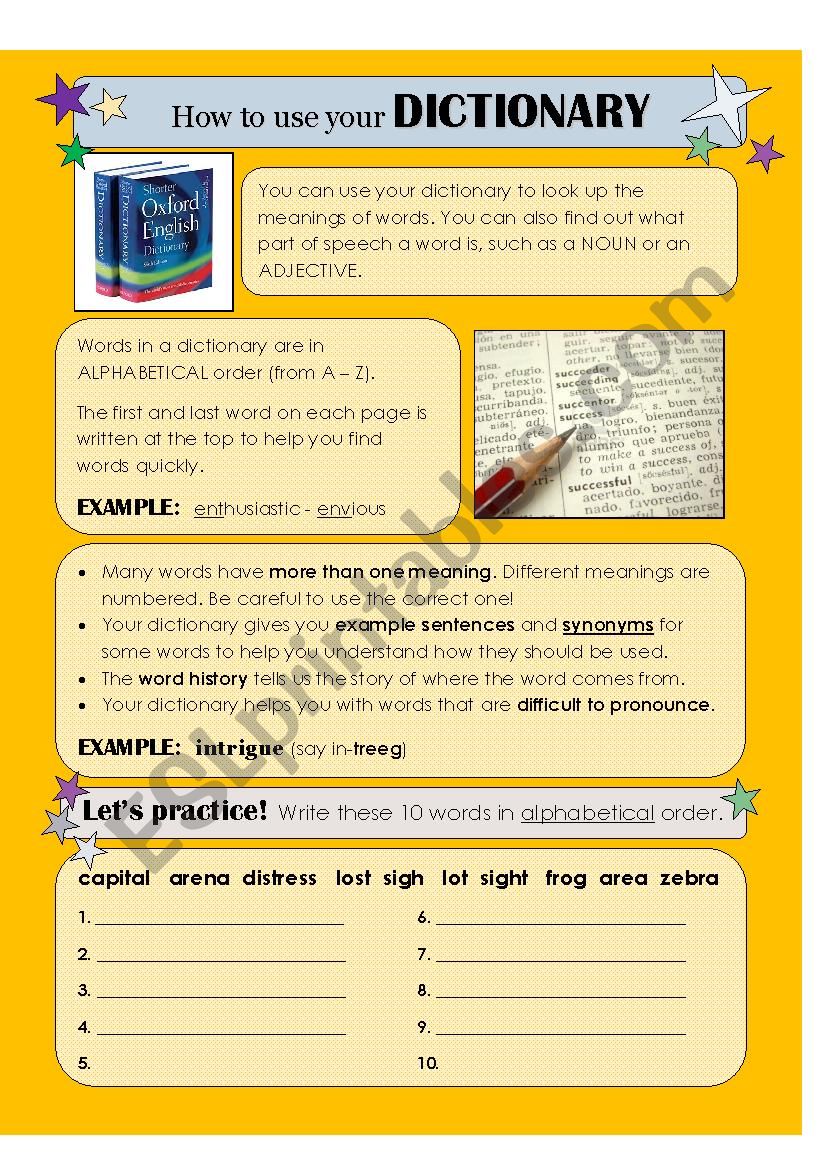 How to use a dictionary  worksheet