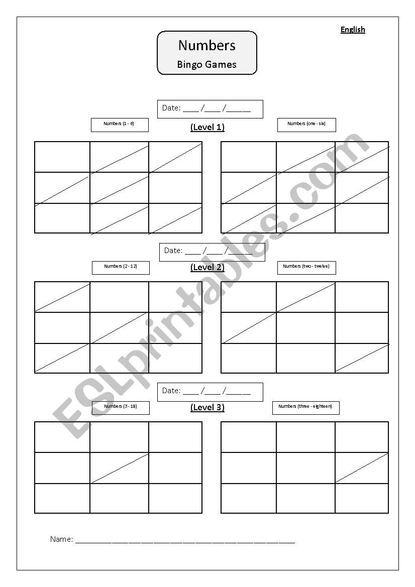 Bingo Cards_Numbers 1-18 worksheet