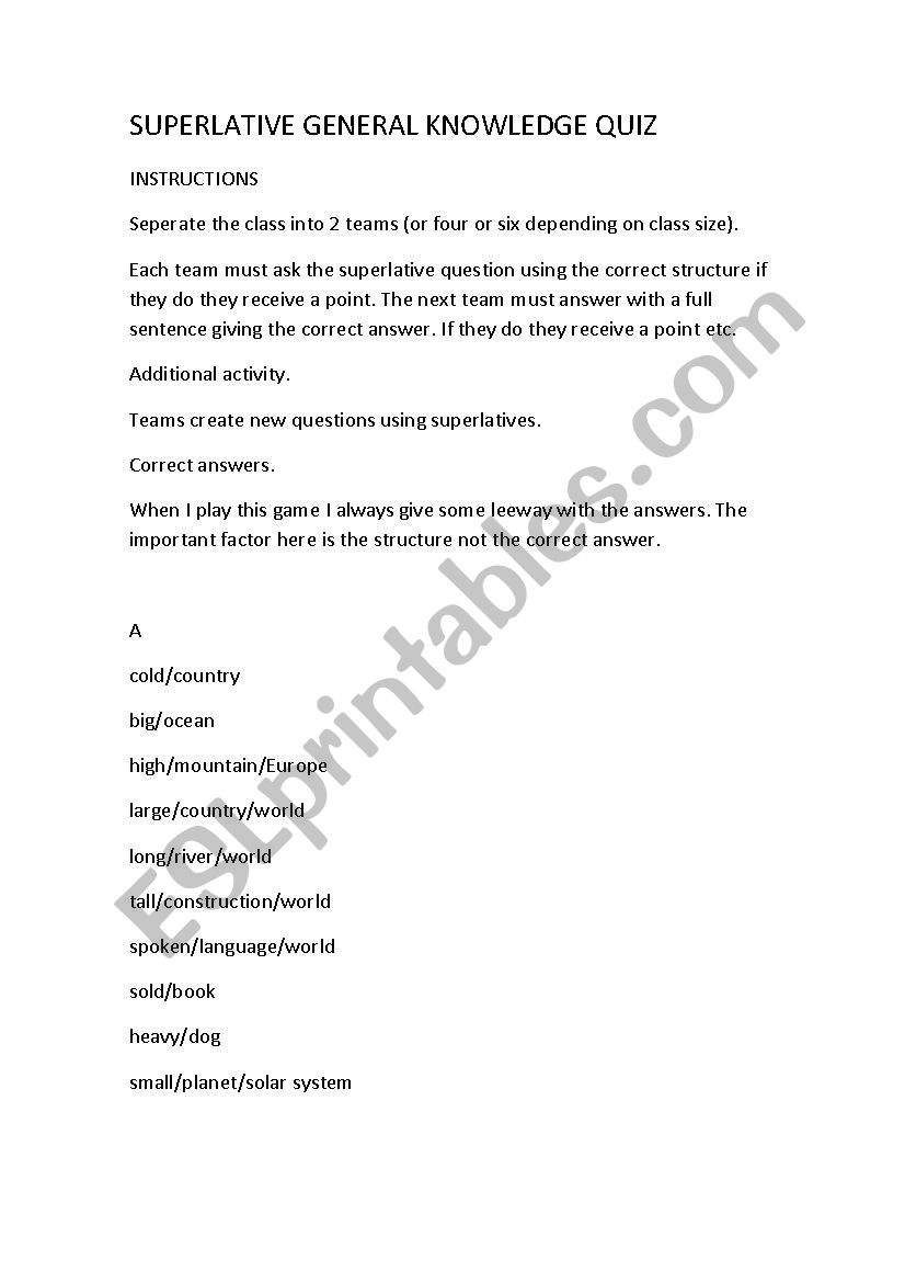 SUPERLATIVE GENERAL KNOWLEDGE QUIZ
