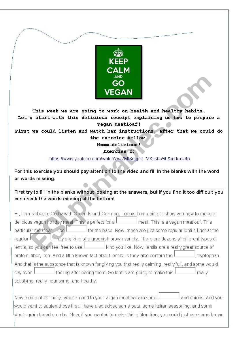 Go vegan! Lesson plan B2-C1 worksheet