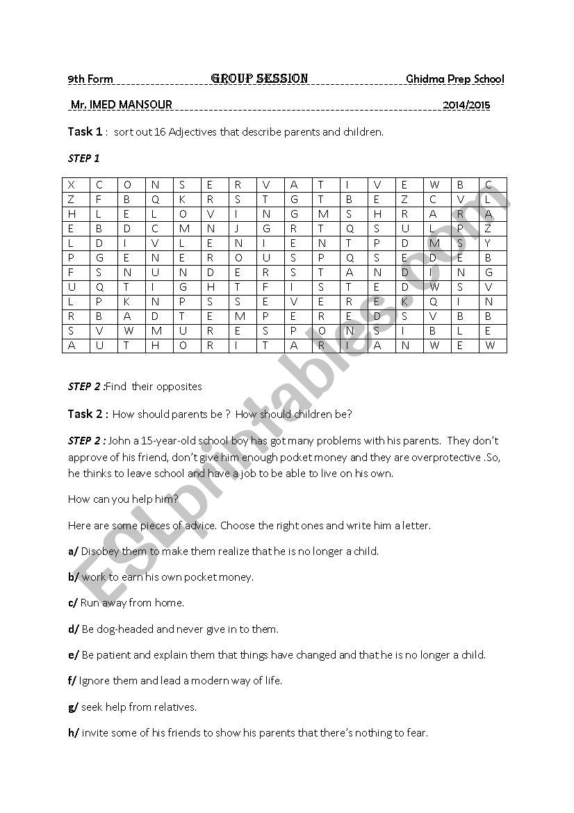 Family Life worksheet