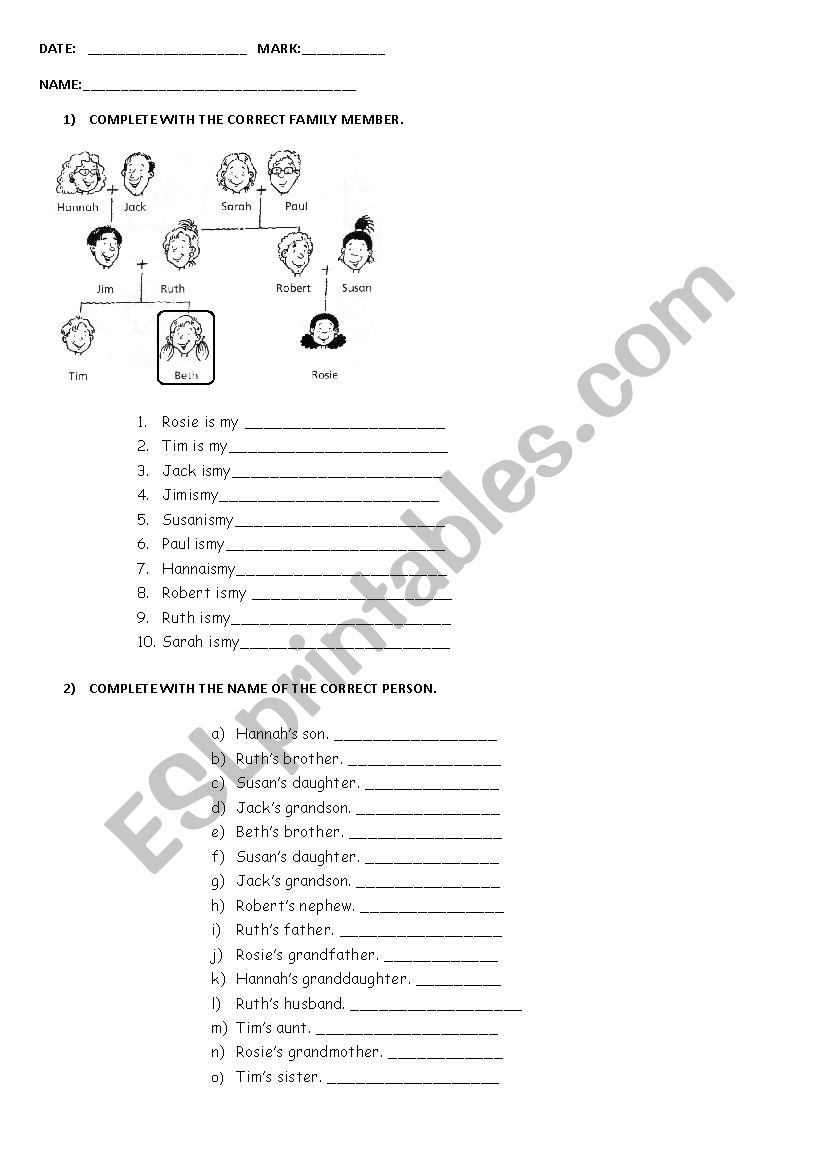 The family worksheet