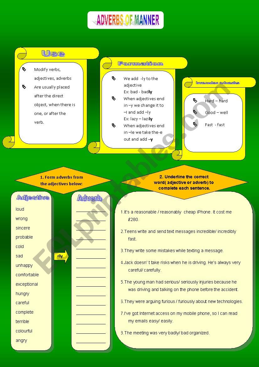 Adverbs of manner worksheet