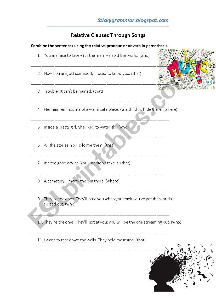 Relative Clauses Through Songs