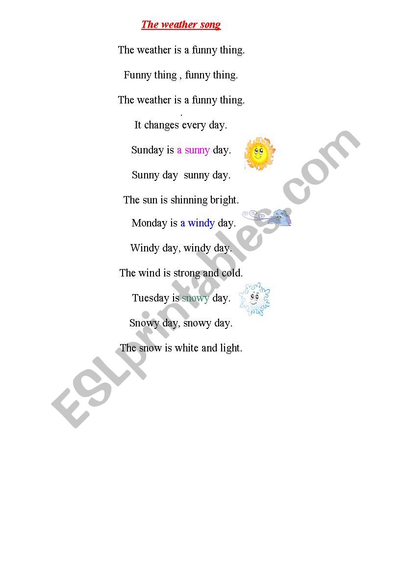 the weather song worksheet