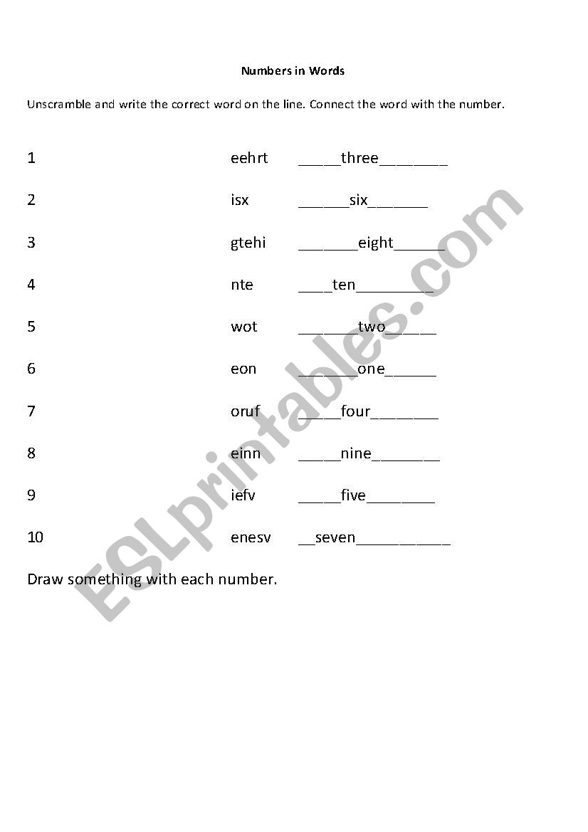 Numbers worksheet