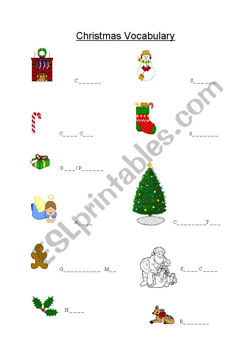 Christmas words worksheet