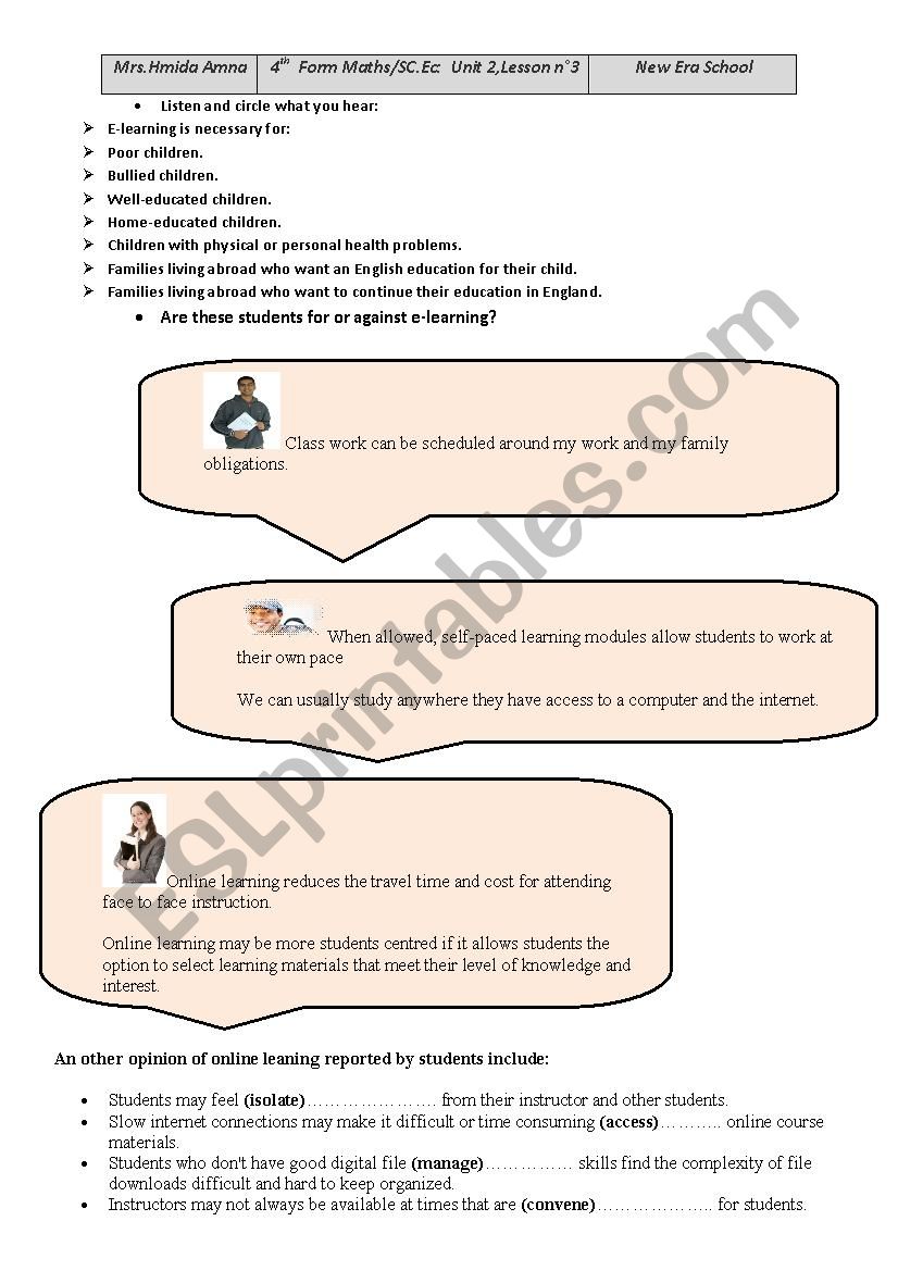 Unit 2, Lesson 2 , 4th Form   E- Learning