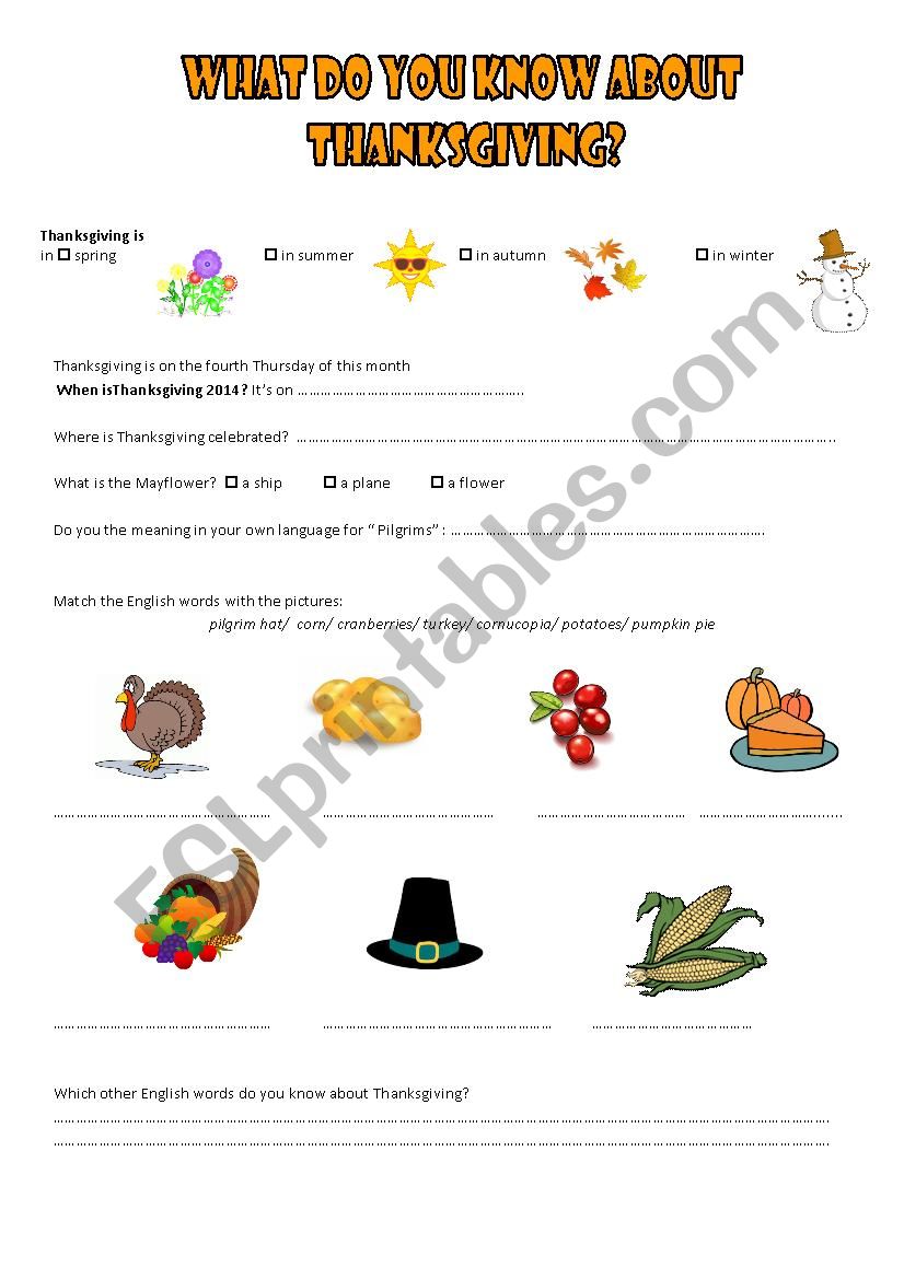 Thanksgiving worksheet