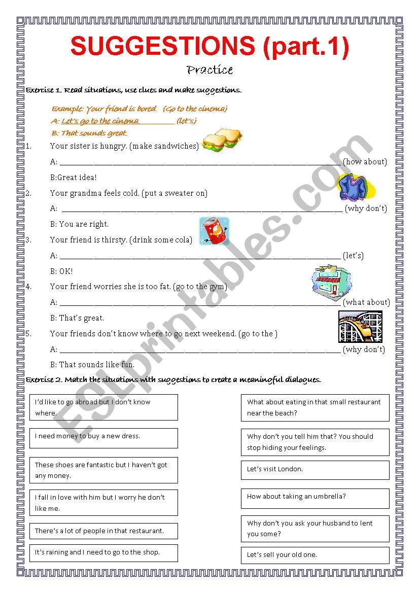 Suggestions - part 1. worksheet