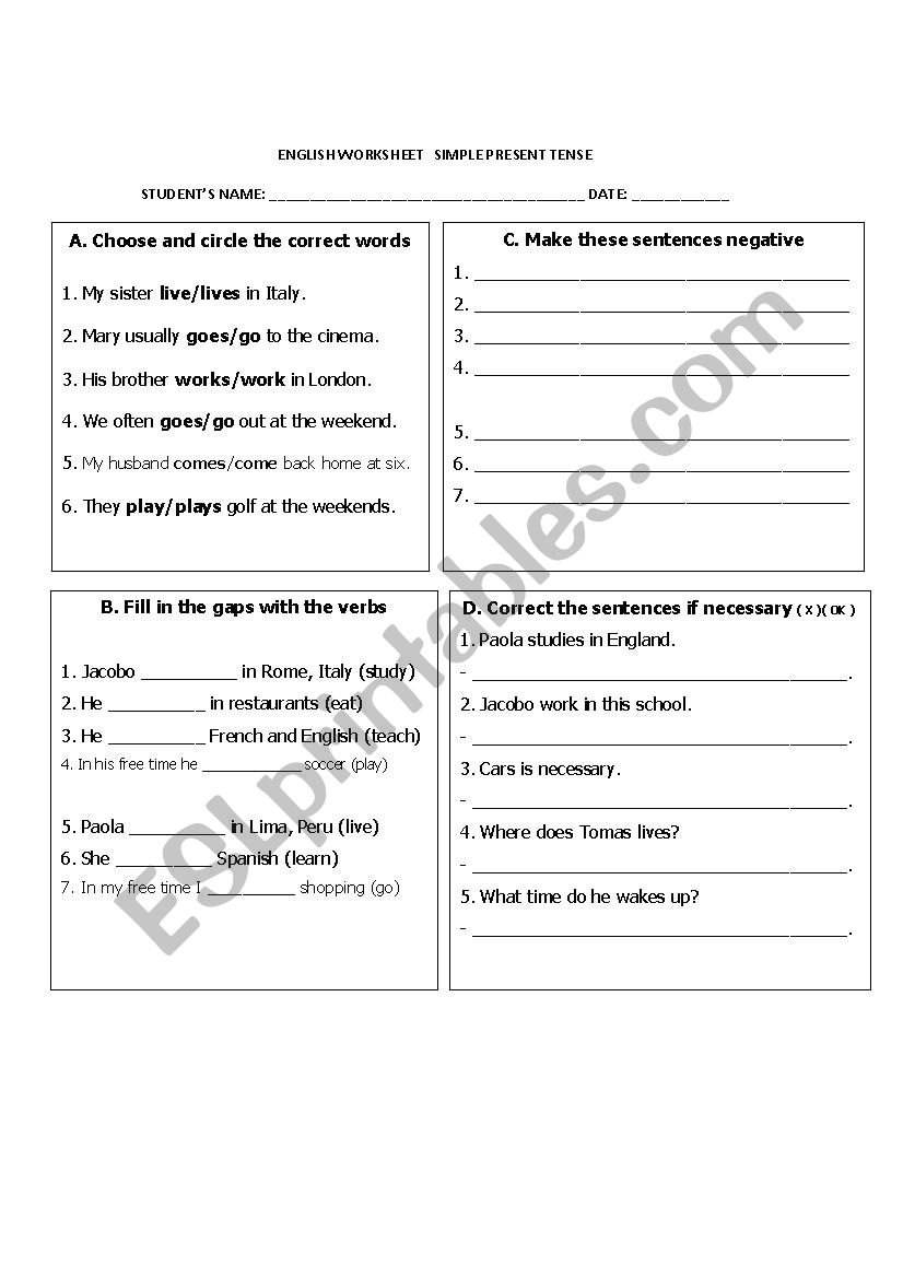 Really Simple Present Tense worksheet