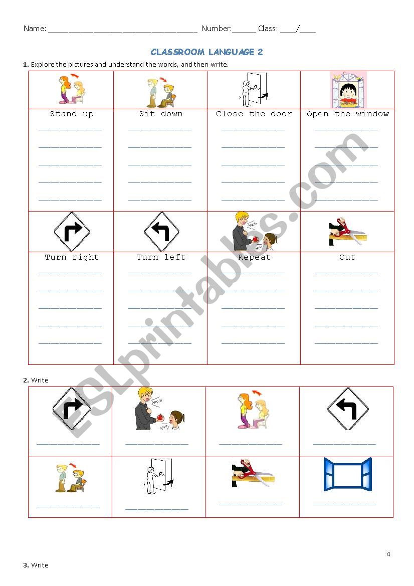 Classroom Language 2 worksheet