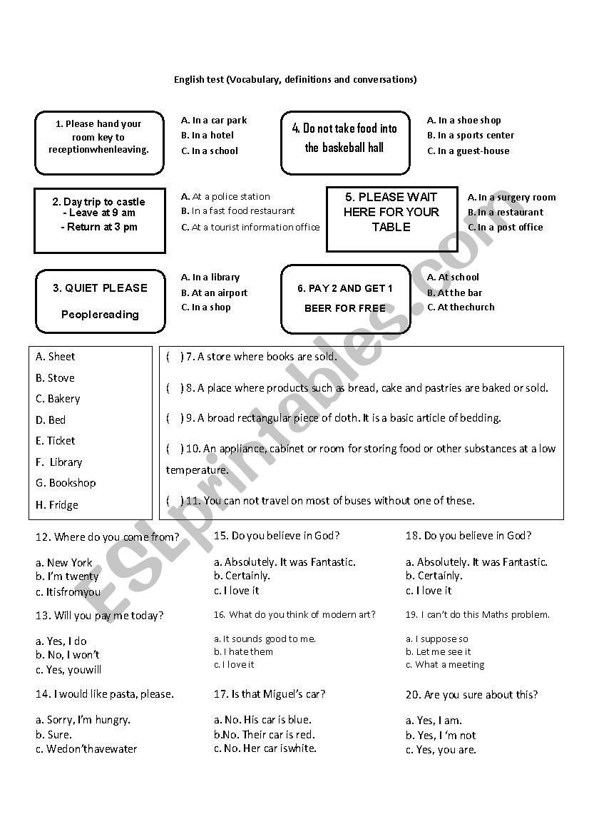 Vocabulary, definitions and conversations