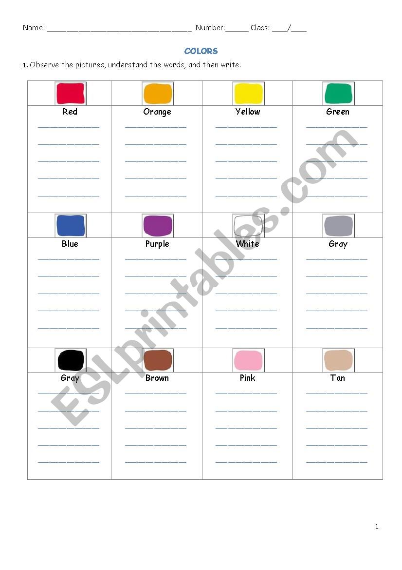 Colors worksheet