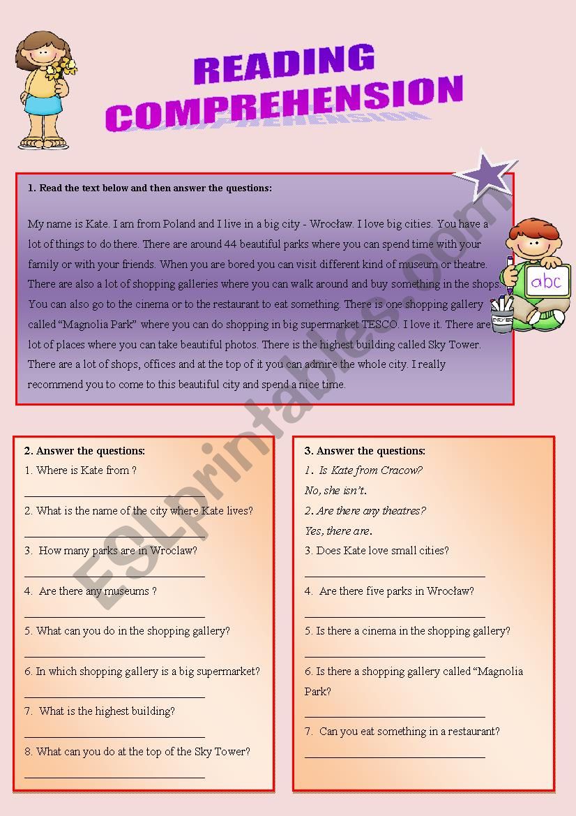 Reading comprehension worksheet