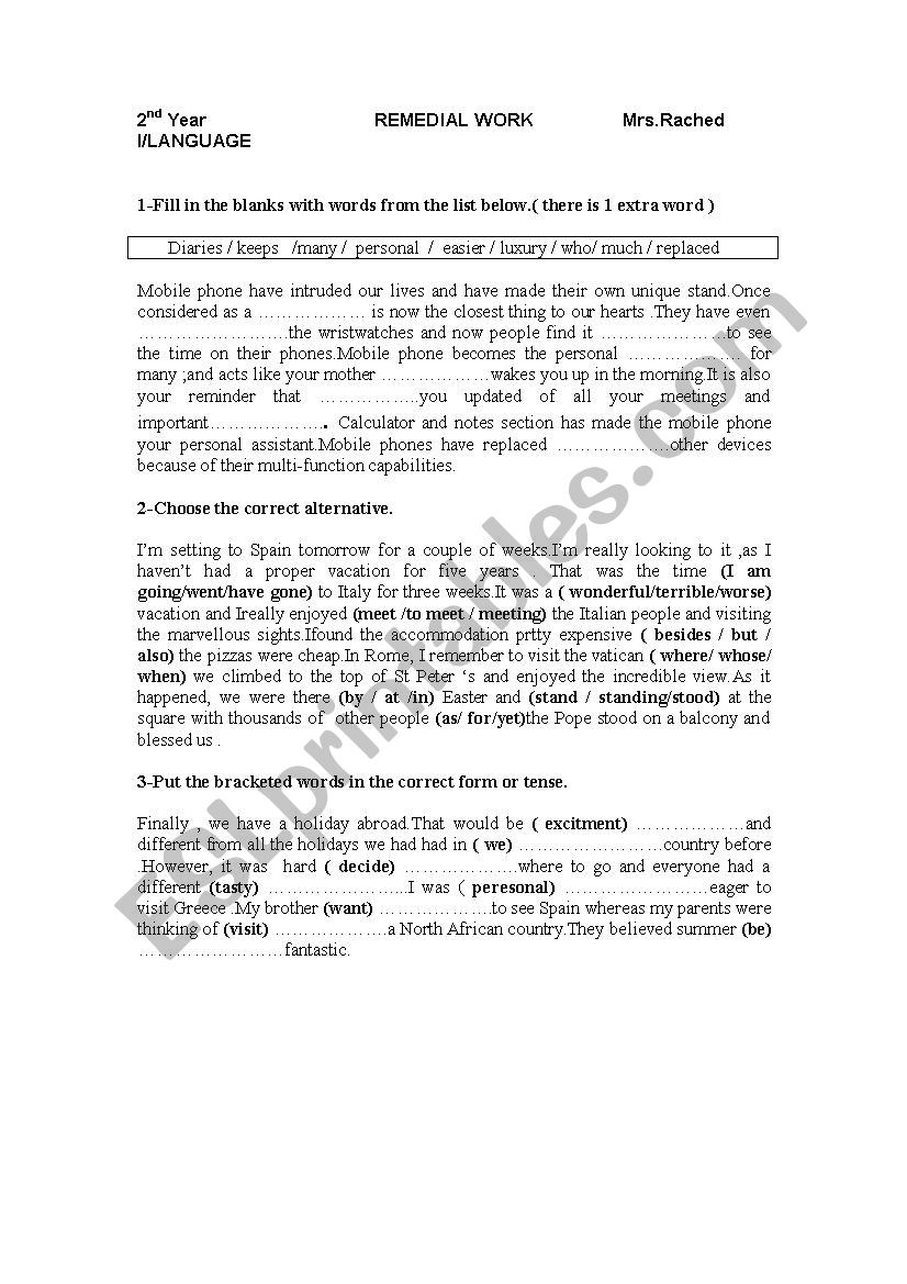 second year remedial work worksheet