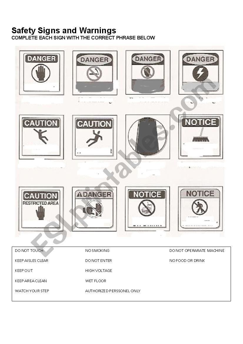 SAFETY AT WORK worksheet