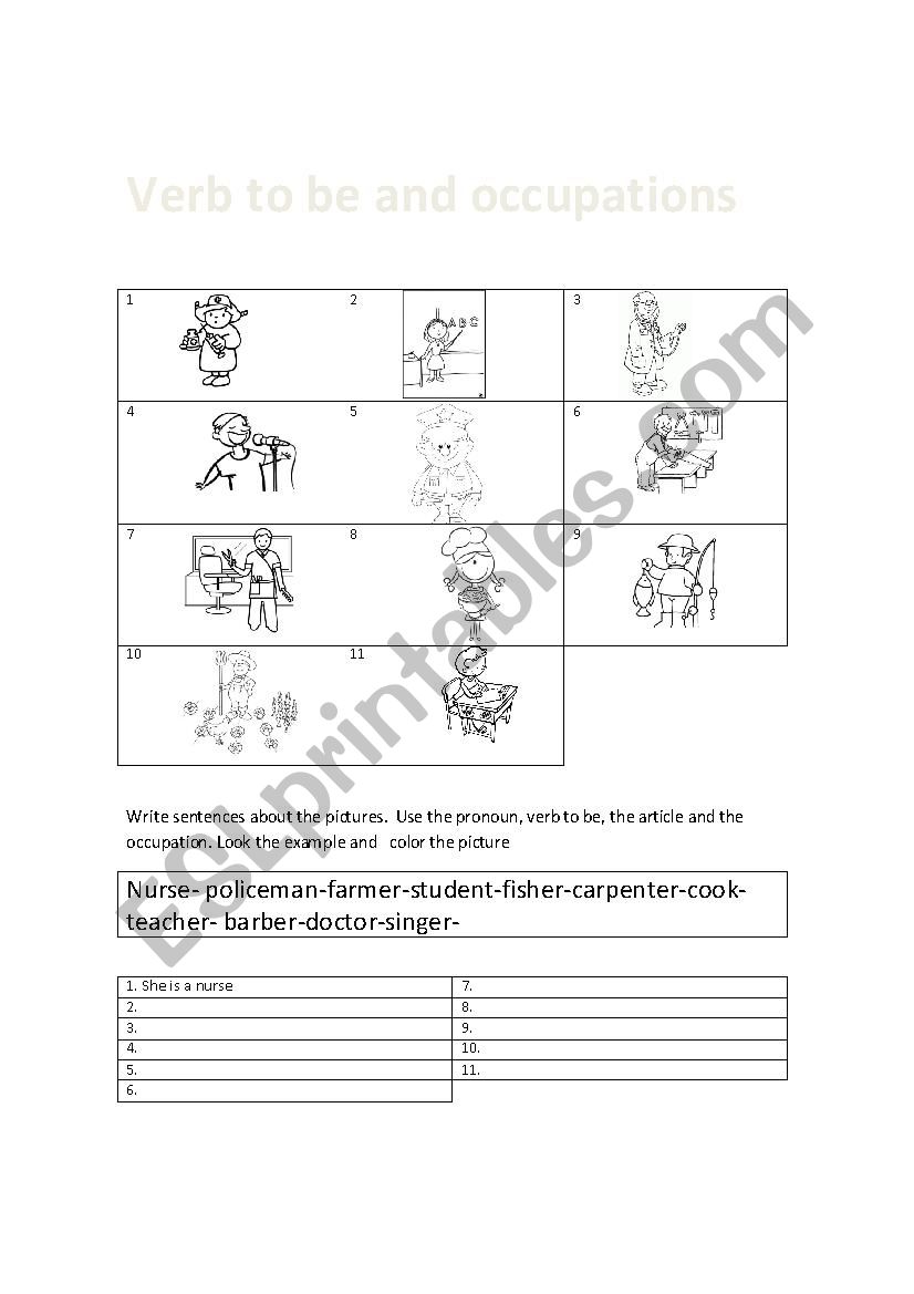 Verb to be and occupations worksheet