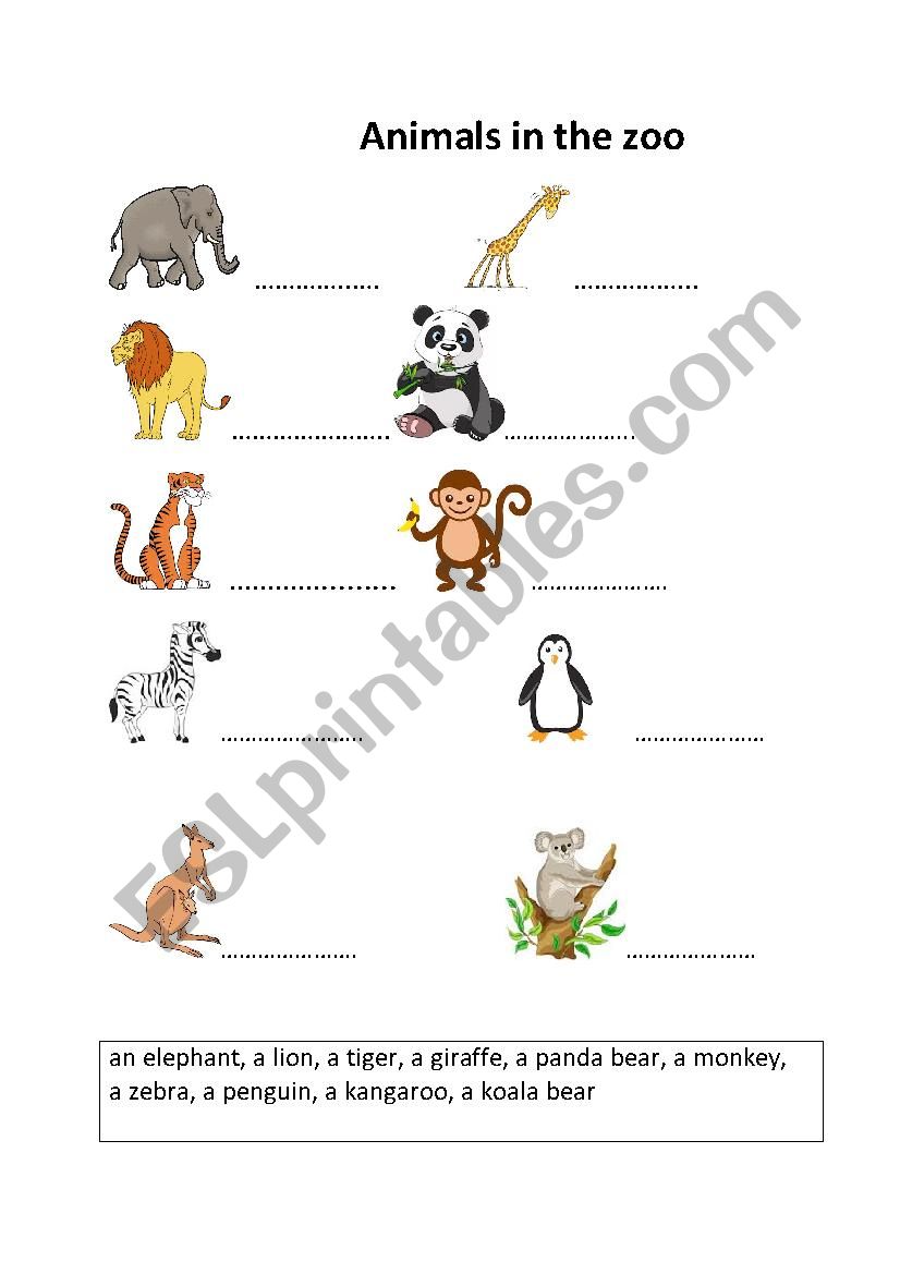 Animals in the zoo worksheet
