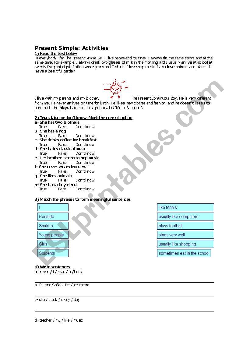 Present Simple acivities worksheet