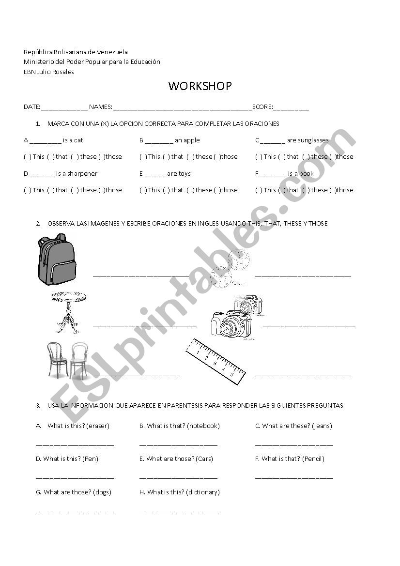 Demostratives worksheet