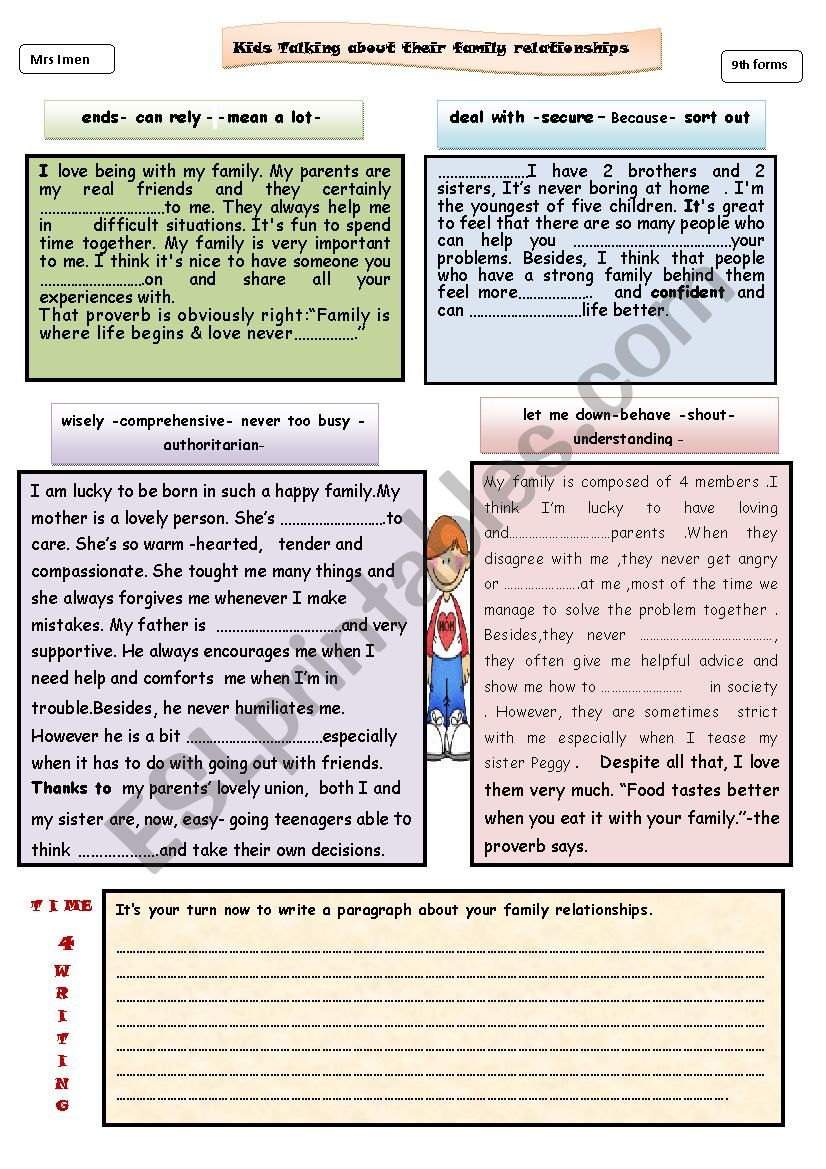 KIDS TALKING ABOUT THEIR FAMILY RELATIONSHIPS ESL Worksheet By Majedimen