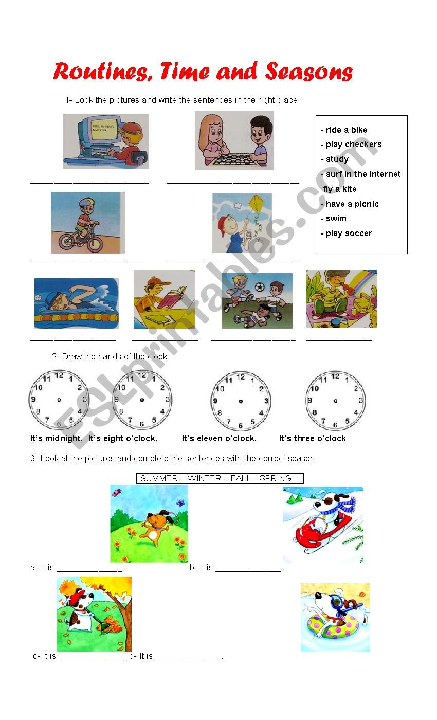 ROUTINES, TIME AND SEASONS worksheet